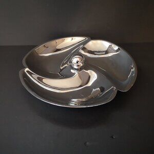 Vintage Propeller Condiment Metal Serving Tray with 3 Sections Silver Tone  10"